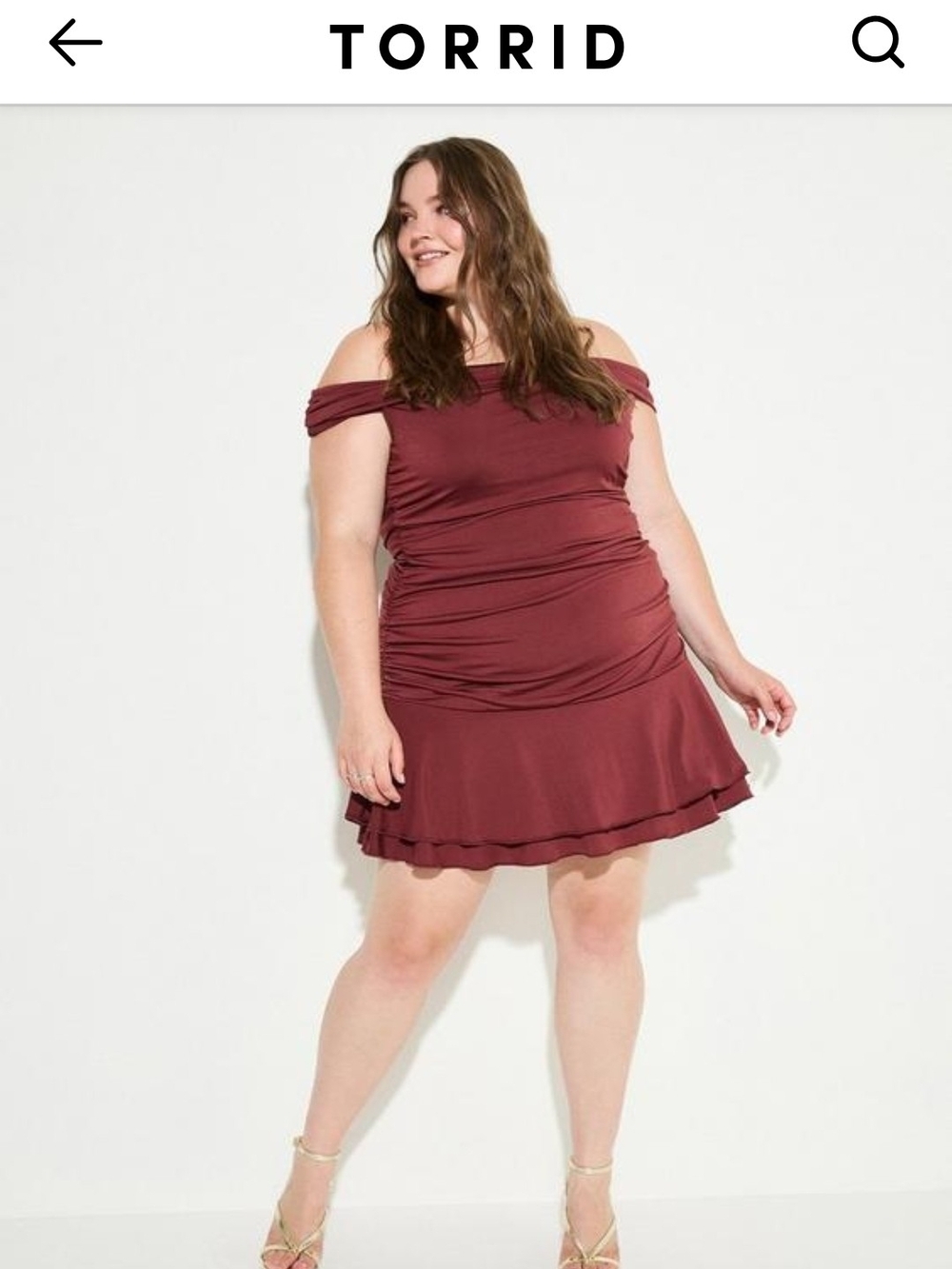 Lovesick Torrid Off the Shoulder Ruched Skater Dress in Burgundy